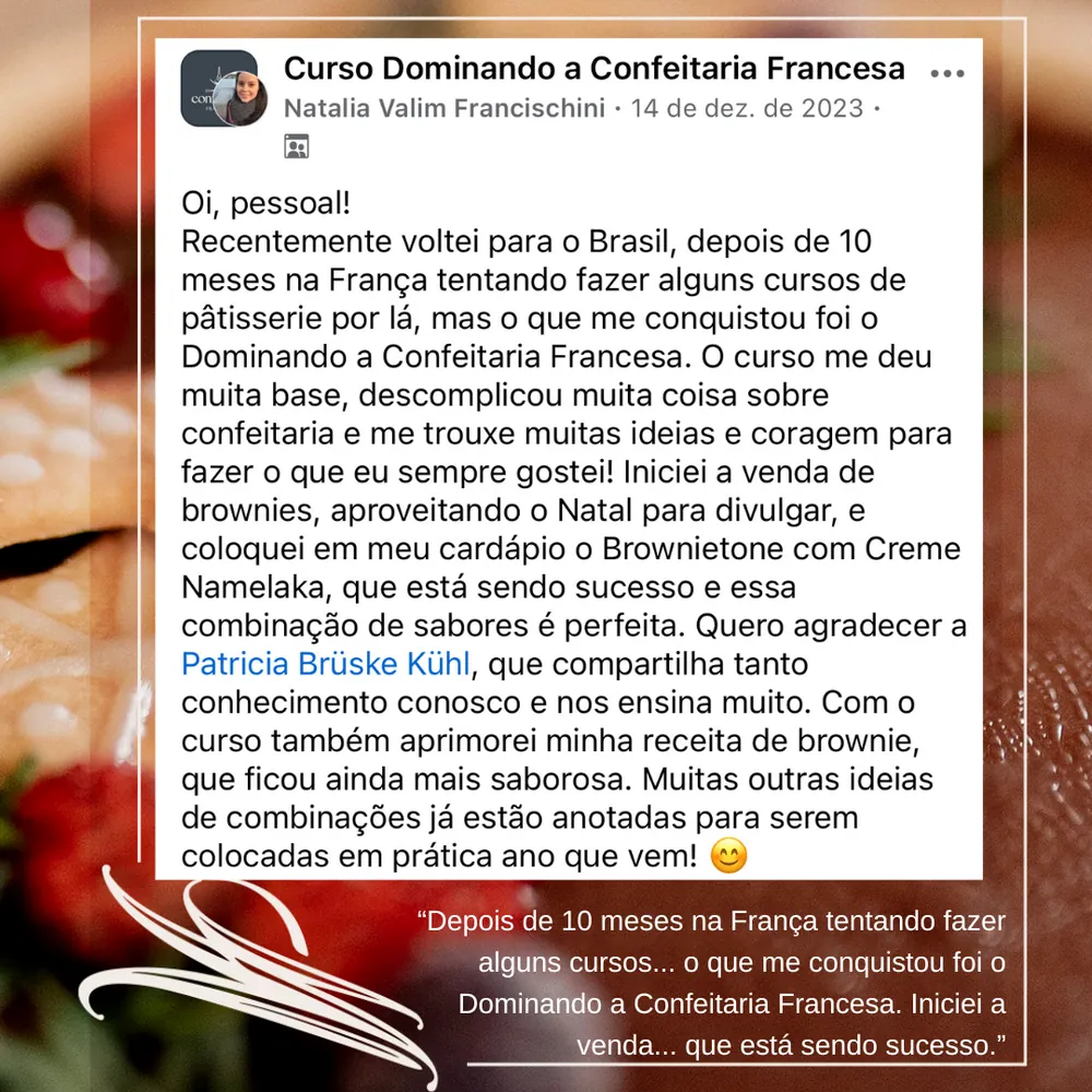 Depoimento: aluna que voltou da França e iniciou suas vendas de doces